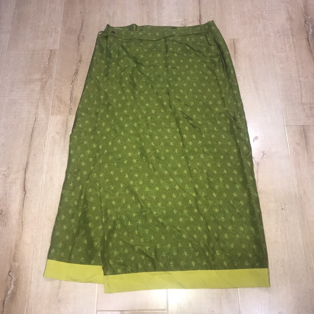 Green silk vintage express maxi wrap skirt
